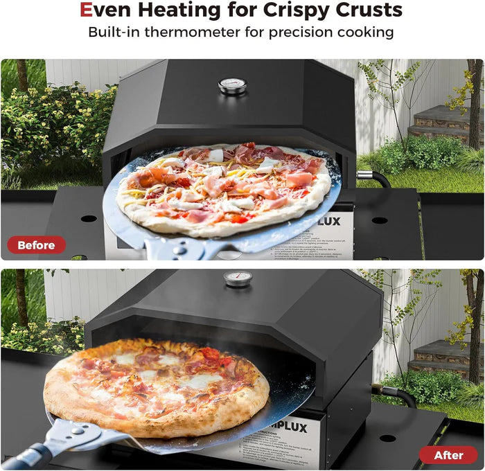 CAMPLUX Portable Propane Grill & Pizza Oven Combo, 11,000 BTU Tabletop Gas Griddle with 17" Pizza Oven Kit and Cordierite Stone