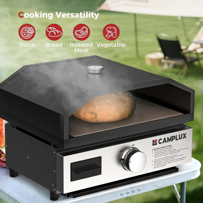 CAMPLUX Portable Propane Grill & Pizza Oven Combo, 11,000 BTU Tabletop Gas Griddle with 17" Pizza Oven Kit and Cordierite Stone
