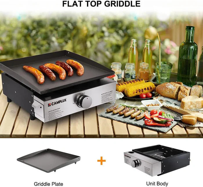 CAMPLUX Portable Propane Grill & Pizza Oven Combo, 11,000 BTU Tabletop Gas Griddle with 17" Pizza Oven Kit and Cordierite Stone