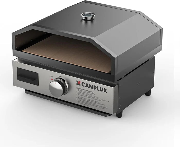 CAMPLUX Portable Propane Grill & Pizza Oven Combo, 11,000 BTU Tabletop Gas Griddle with 17" Pizza Oven Kit and Cordierite Stone